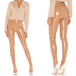 COMMANDO Beige Classic Patent Faux-Leather Firming Pants Leggings size L